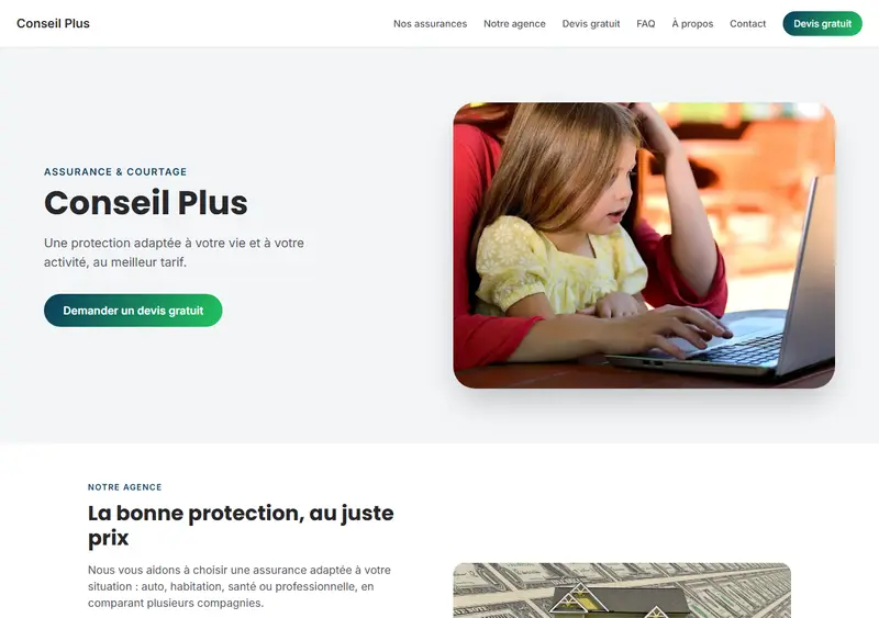 Aperçu du modèle de site Agence d'assurance / courtier