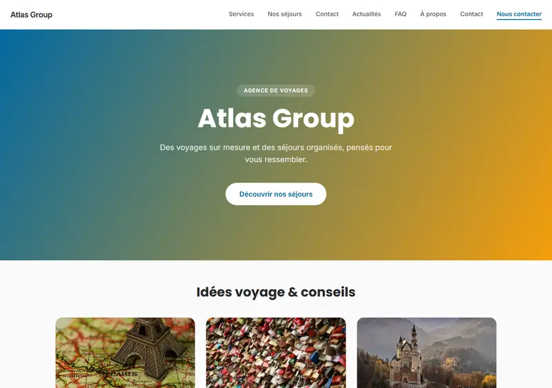 Aperçu du modèle de site Agence de voyages