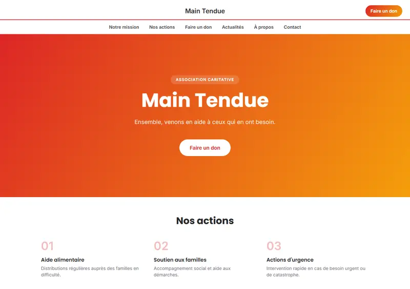 Aperçu du modèle de site Association caritative / humanitaire