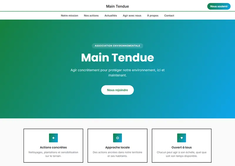 Aperçu du modèle de site Association environnementale / écologie