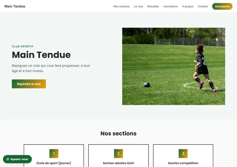 Aperçu du modèle de site Club / association sportive