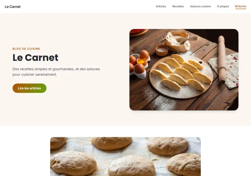 Aperçu du modèle de site Blog de cuisine & recettes