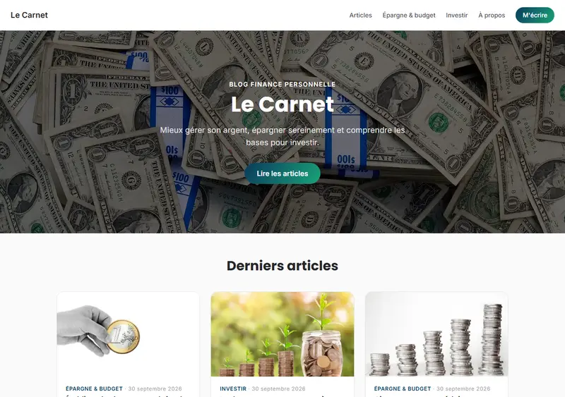 Aperçu du modèle de site Blog finance personnelle