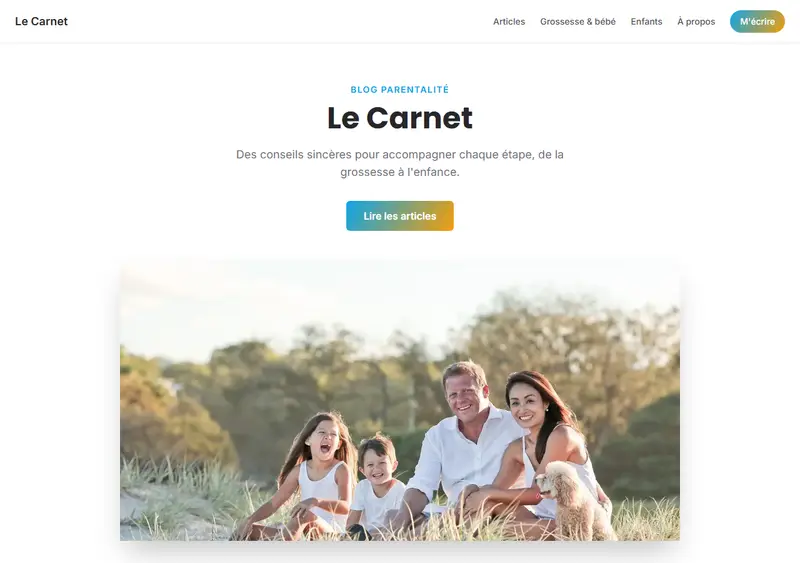 Aperçu du modèle de site Blog parentalité
