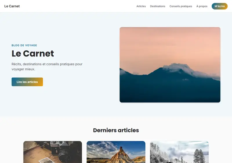 Aperçu du modèle de site Blog de voyage