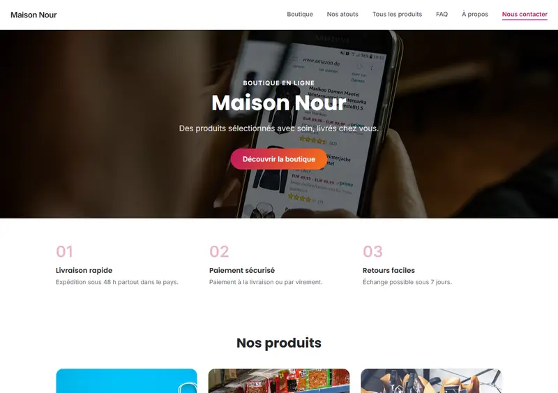 Modèle de site boutique en ligne