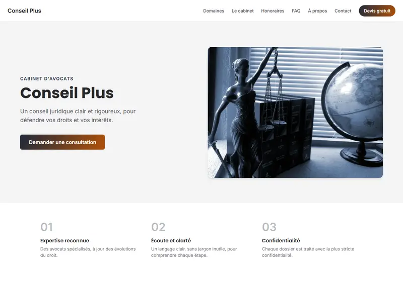 Aperçu du modèle de site Cabinet d'avocats