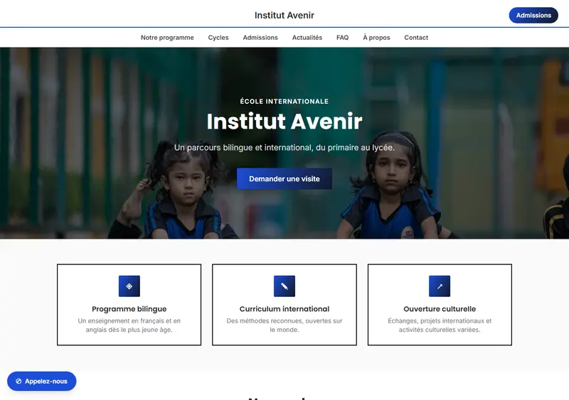 Aperçu du modèle de site École internationale / bilingue