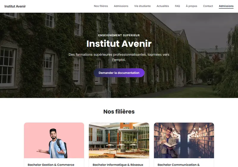 Aperçu du modèle de site École supérieure / Institut supérieur