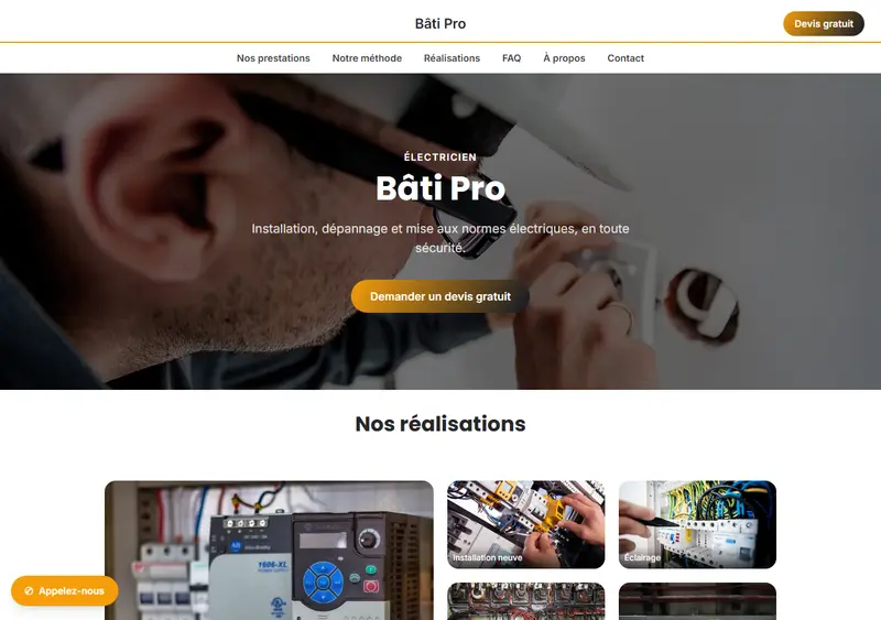 Aperçu du modèle de site Électricien