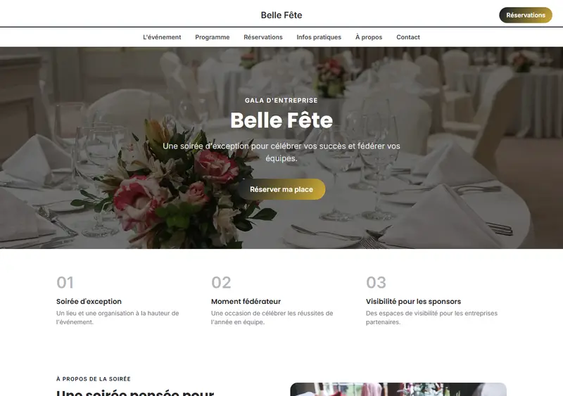 Aperçu du modèle de site Gala d'entreprise
