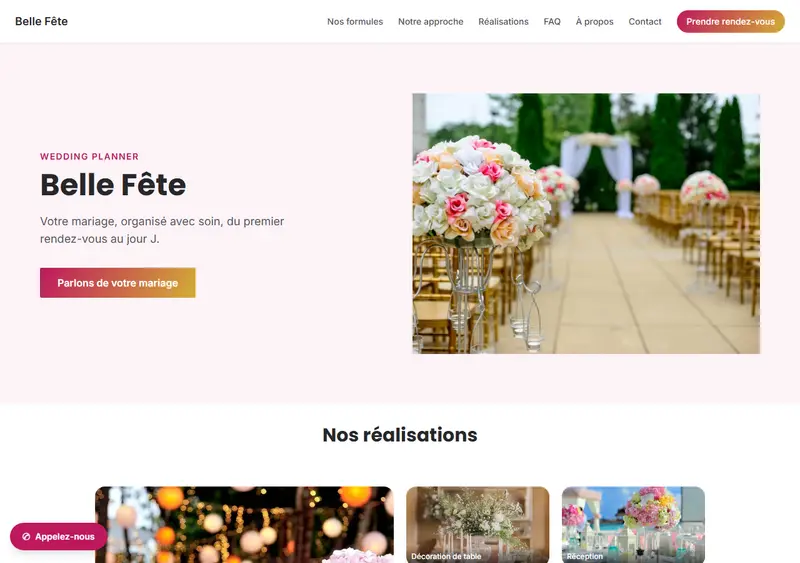 Aperçu du modèle de site Wedding planner / organisation de mariage