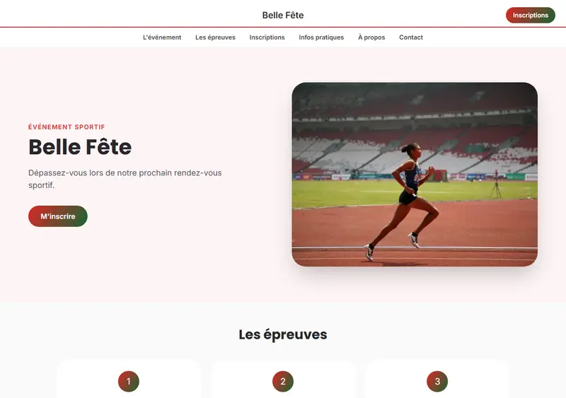 Aperçu du modèle de site Événement sportif