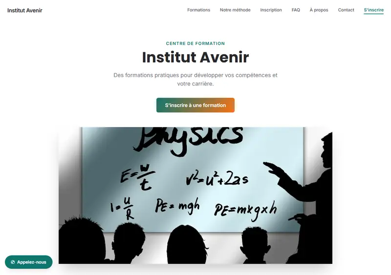 Aperçu du modèle de site Centre de formation