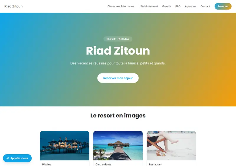 Aperçu du modèle de site Hôtel resort familial