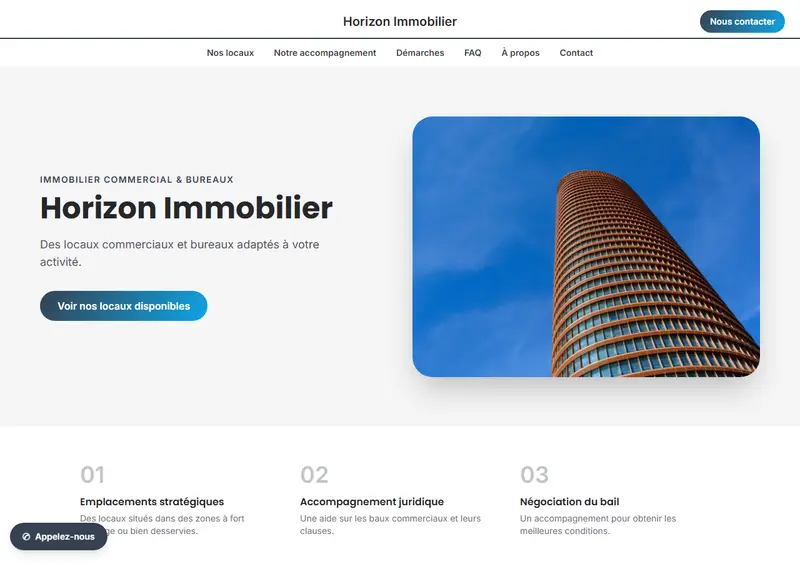 Aperçu du modèle de site Immobilier commercial & bureaux