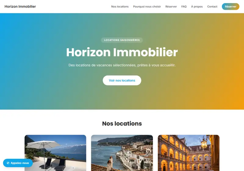 Aperçu du modèle de site Locations saisonnières / vacances
