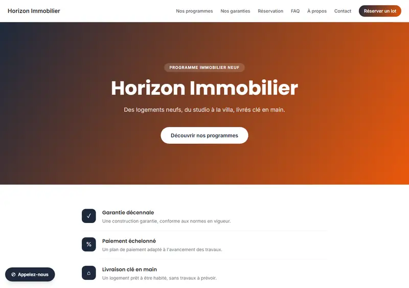 Aperçu du modèle de site Promoteur immobilier / programmes neufs