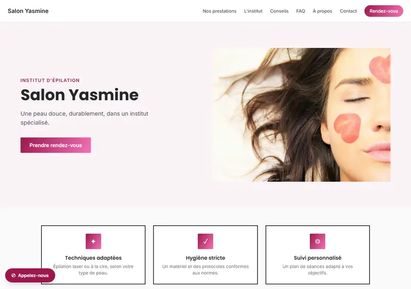 Aperçu du modèle de site Institut d'épilation