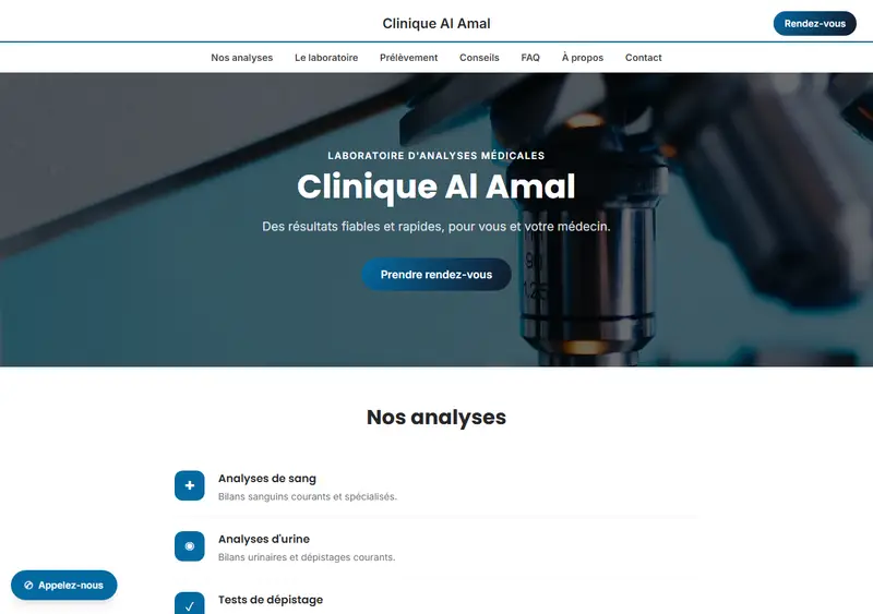 Aperçu du modèle de site Laboratoire d'analyses médicales