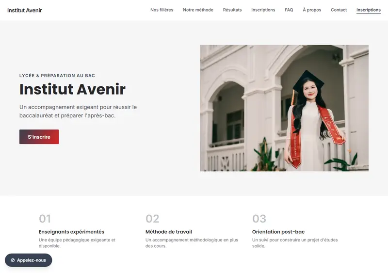 Aperçu du modèle de site Lycée & préparation au baccalauréat