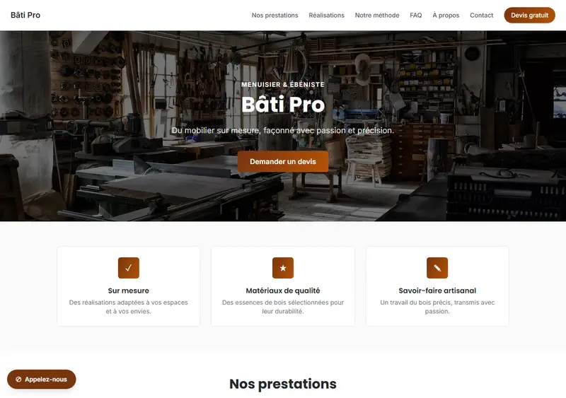 Aperçu du modèle de site Menuisier / Ébéniste