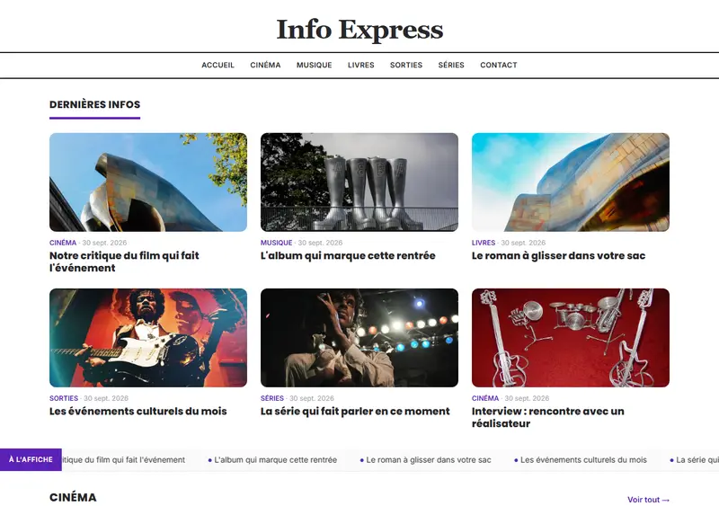 Aperçu du modèle de site Portail culture & divertissement