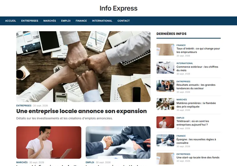 Aperçu du modèle de site Portail économique & business