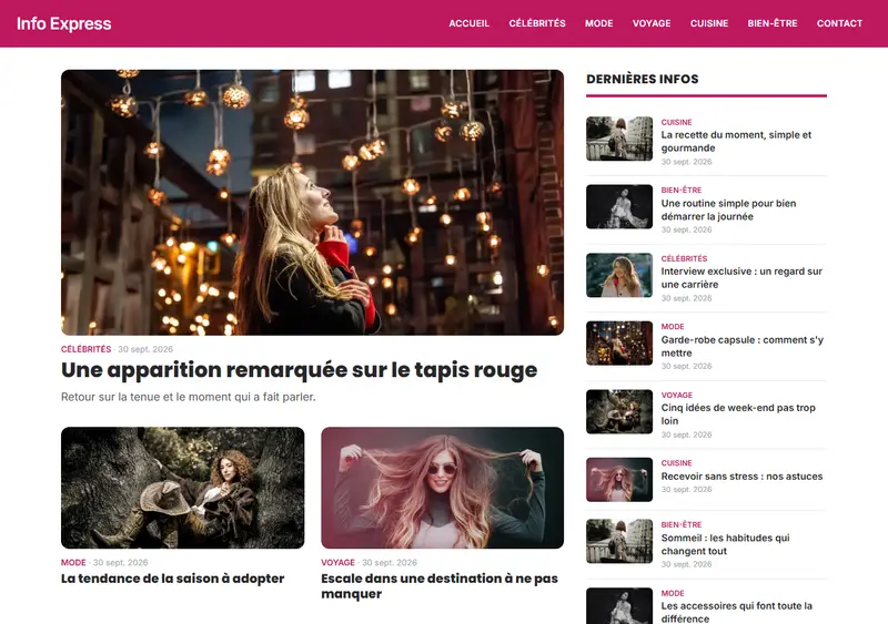 Aperçu du modèle de site Magazine people & lifestyle