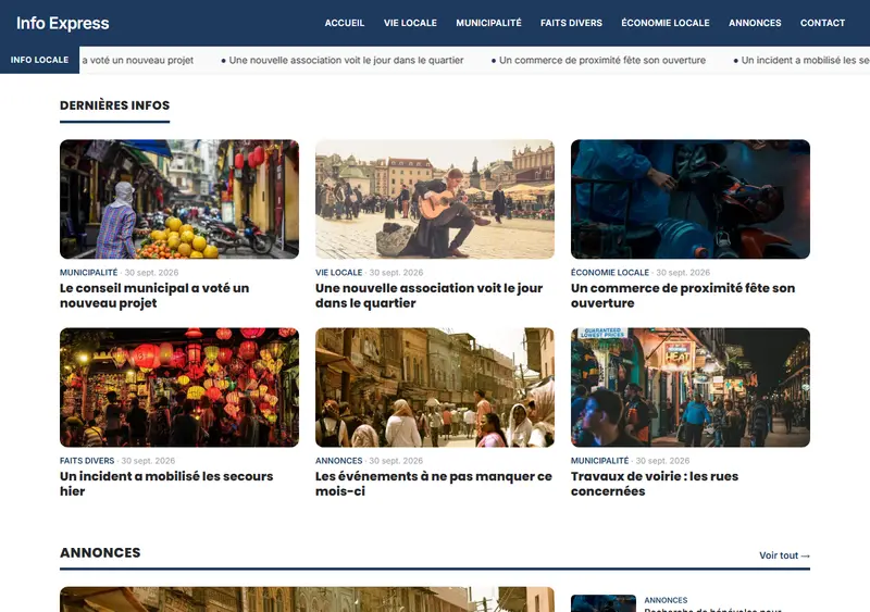 Aperçu du modèle de site Journal régional / local