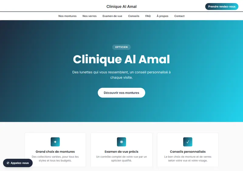 Aperçu du modèle de site Opticien / Magasin d'optique