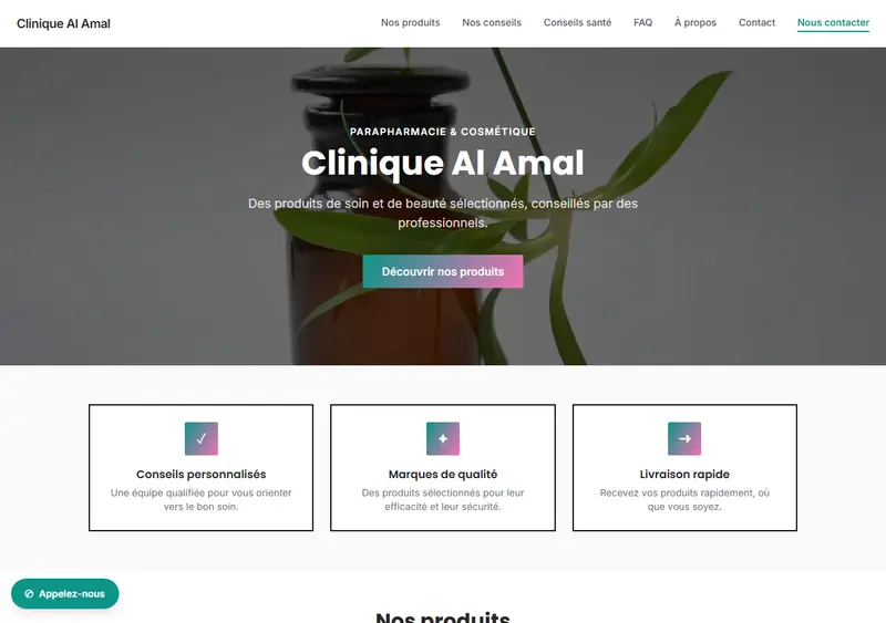 Aperçu du modèle de site Parapharmacie / Cosmétique
