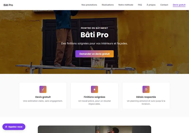 Aperçu du modèle de site Peintre en bâtiment