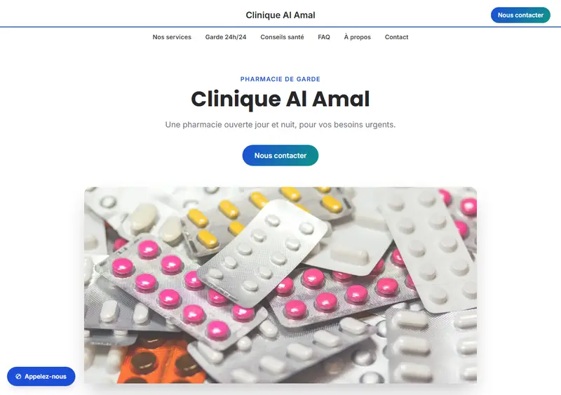 Aperçu du modèle de site Pharmacie de garde 24h/24