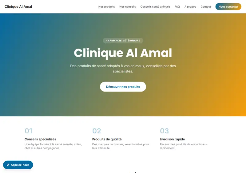 Aperçu du modèle de site Pharmacie vétérinaire