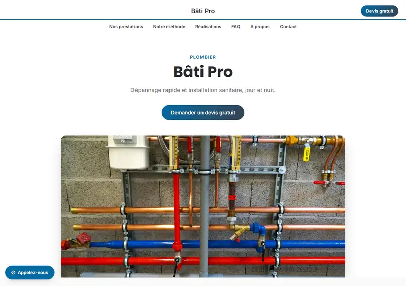 Aperçu du modèle de site Plombier