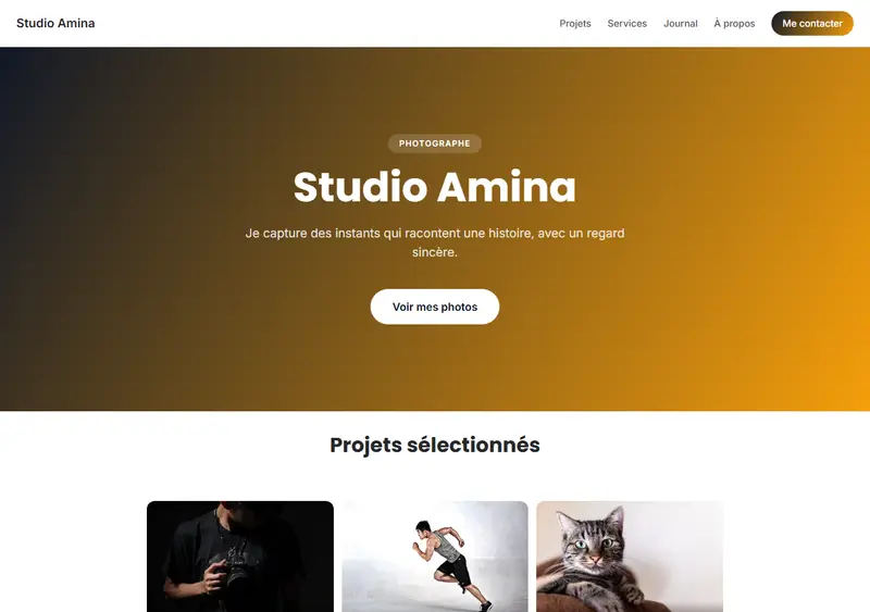 Aperçu du modèle de site Portfolio de photographe