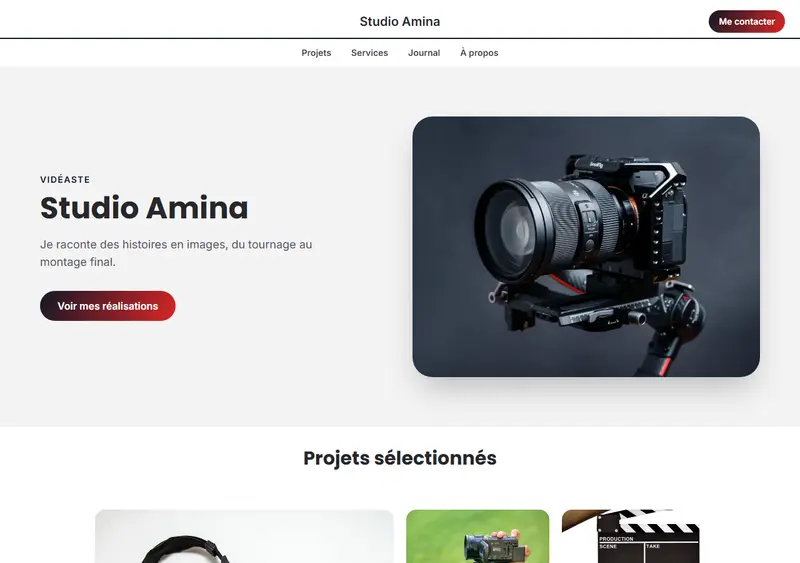 Aperçu du modèle de site Portfolio de vidéaste