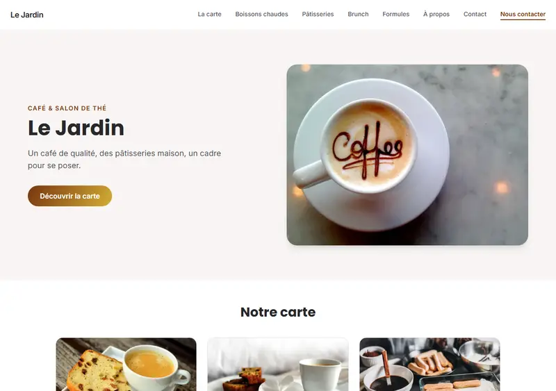 Aperçu du modèle de site Café / Salon de thé