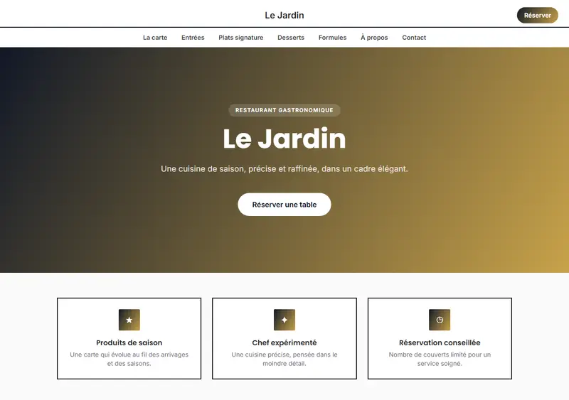 Aperçu du modèle de site Restaurant gastronomique