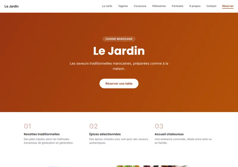 Aperçu du modèle de site Restaurant de cuisine marocaine