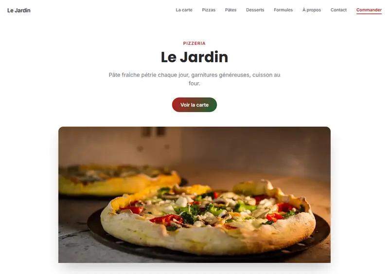 Aperçu du modèle de site Pizzeria