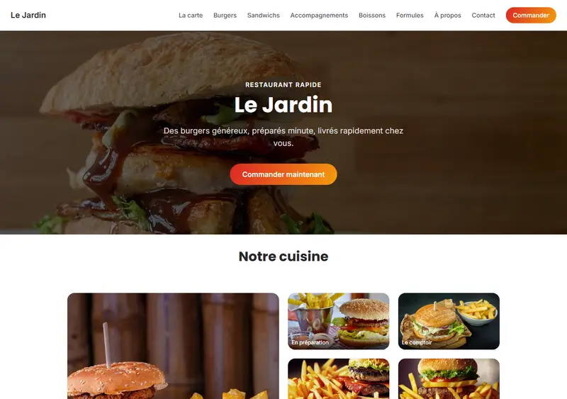 Aperçu du modèle de site Restaurant rapide / Fast-food
