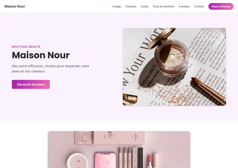 Aperçu du modèle de site Boutique — Beauté & Cosmétiques