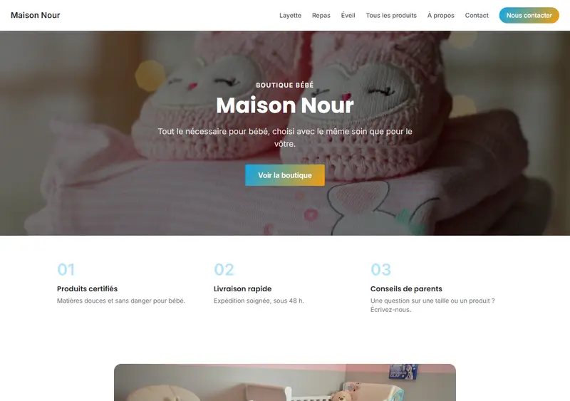 Aperçu du modèle de site Boutique — Bébé & Puériculture