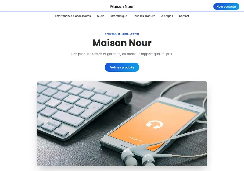 Aperçu du modèle de site Boutique — Électronique & High-tech
