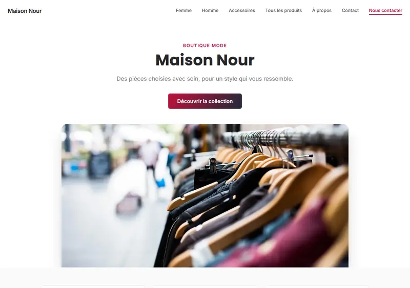 Aperçu du modèle de site Boutique — Mode & Vêtements