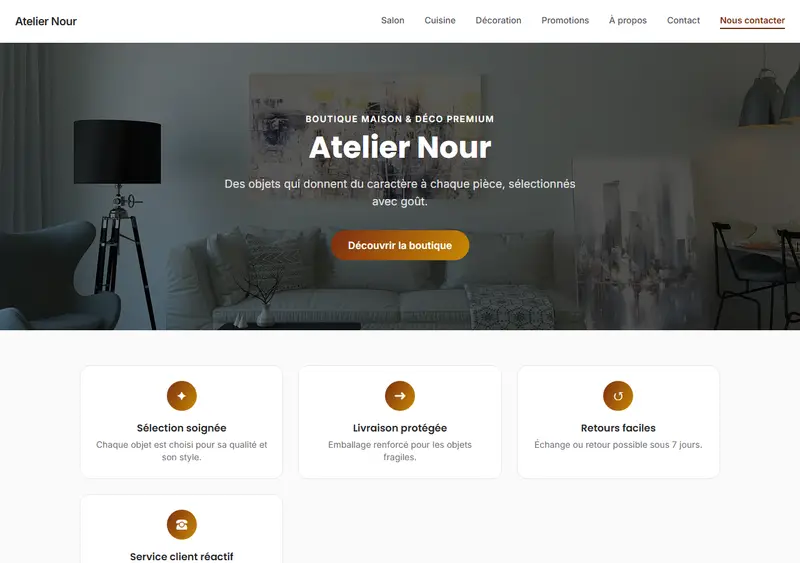 Aperçu du modèle de site Boutique Premium — Maison & Déco