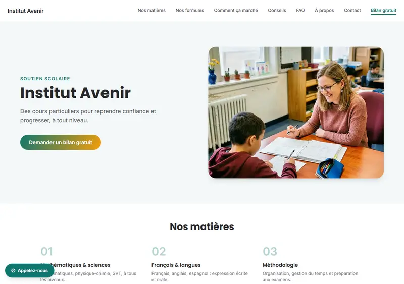 Aperçu du modèle de site Cours de soutien scolaire / cours particuliers