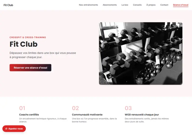 Aperçu du modèle de site Box de CrossFit / Cross-training